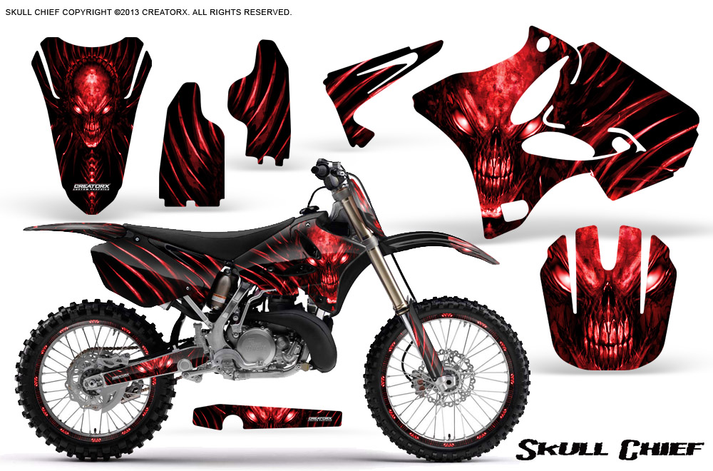 Yamaha YZ125-YZ250 02-12 Graphics Kit Skull Chief Red NP Rims